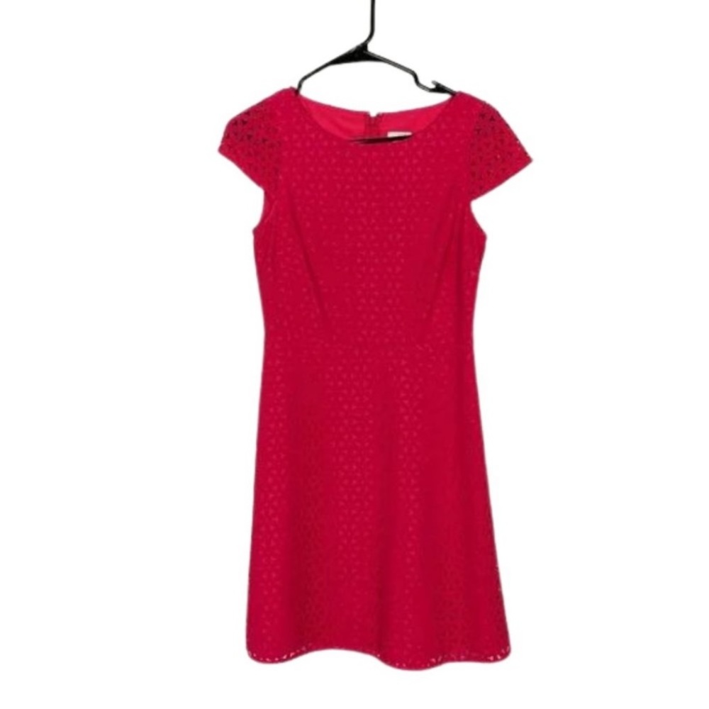 J Crew pink laser cut overlay cap sleeve summer dress size 4 preppy